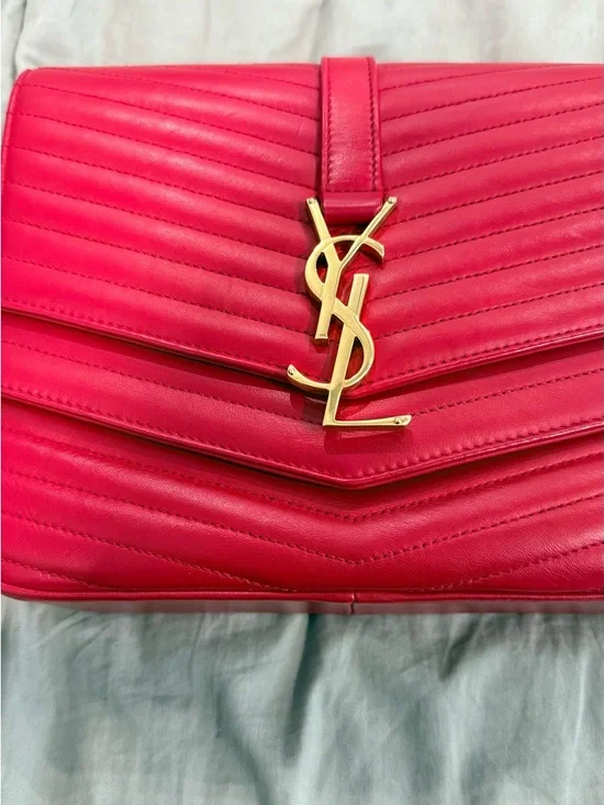 Saint Laurent Red Chevron Quilted Shoulder/Crossbody Bag with Gold YSL - Picture 2 of 11